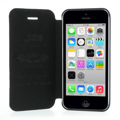 JZZS Apple iPhone 5C atvēramais melns ādas futrālis - maciņš / Vacins.lv