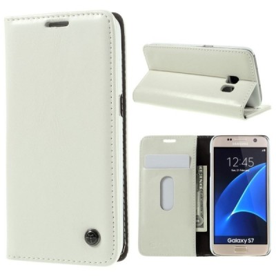Samsung Galaxy S7 (G930) „CaseMe“ solīds atvēramais ādas balts maciņš - maks / Vacins.lv