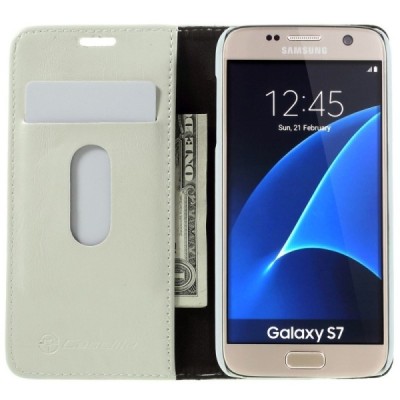 Samsung Galaxy S7 (G930) „CaseMe“ solidus atverčiamas baltas odinis dėklas - knygutė / Priedai.lt