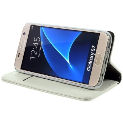 Samsung Galaxy S7 (G930) „CaseMe“ solidus atverčiamas baltas odinis dėklas - knygutė / Priedai.lt