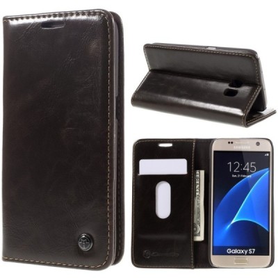 Samsung Galaxy S7 (G930) „CaseMe“ solīds atvēramais ādas brūns maciņš - maks / Vacins.lv
