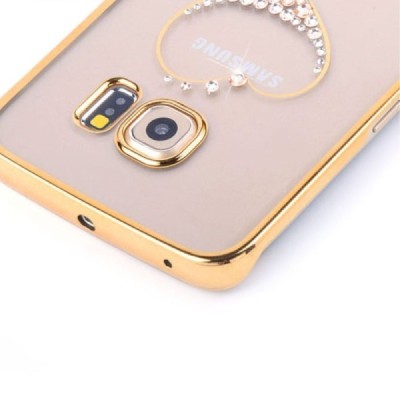 Samsung Galaxy S6 Edge (G925) Kingxbar Crystal Love Swarovski plastikinis skaidrus permatomas auksinis dėklas su kristalais / Pr