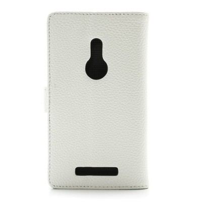 Nokia Lumia 925 atvēramais balts ādas Lychee futrālis - maciņš / Vacins.lv