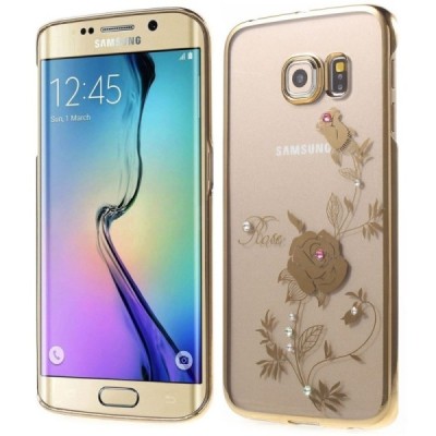 Samsung Galaxy S6 Edge elegants Kingxbar Crystal Rose Swarovski dzidrs (caurspīdīgs) zelta plastmasas apvalks ar kristāliem / Va
