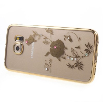 Samsung Galaxy S6 Edge elegants Kingxbar Crystal Rose Swarovski dzidrs (caurspīdīgs) zelta plastmasas apvalks ar kristāliem / Va