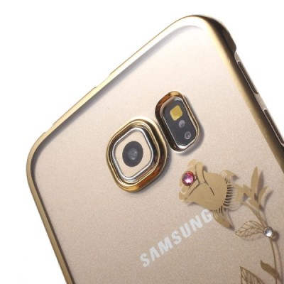 Samsung Galaxy S6 Edge elegants Kingxbar Crystal Rose Swarovski dzidrs (caurspīdīgs) zelta plastmasas apvalks ar kristāliem / Va