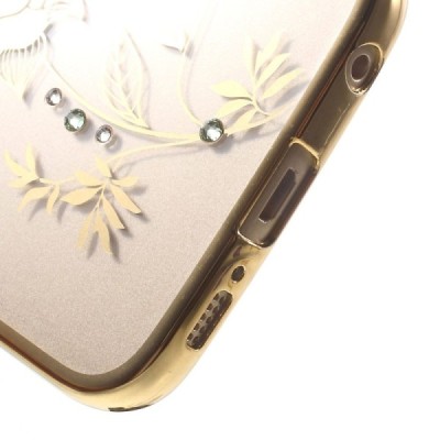 Samsung Galaxy S6 Edge elegants Kingxbar Crystal Rose Swarovski dzidrs (caurspīdīgs) zelta plastmasas apvalks ar kristāliem / Va