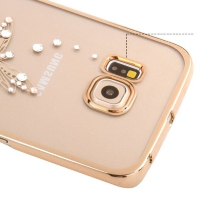 Samsung Galaxy S6 Edge elegants Kingxbar Crystal Dragonfly Swarovski dzidrs (caurspīdīgs) zelta plastmasas apvalks ar kristāliem