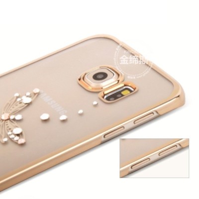 Samsung Galaxy S6 Edge elegants Kingxbar Crystal Dragonfly Swarovski dzidrs (caurspīdīgs) zelta plastmasas apvalks ar kristāliem
