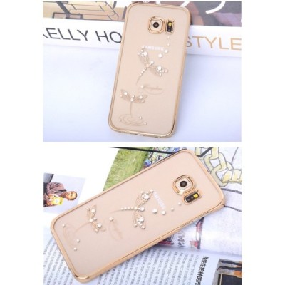 Samsung Galaxy S6 Edge elegants Kingxbar Crystal Dragonfly Swarovski dzidrs (caurspīdīgs) zelta plastmasas apvalks ar kristāliem