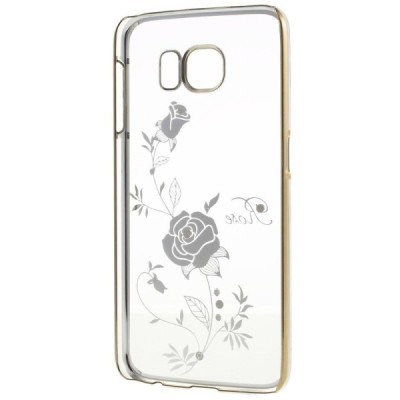 Samsung Galaxy S6 elegants Kingxbar Crystal Rose Swarovski dzidrs (caurspīdīgs) zelta plastmasas apvalks ar kristāliem / Vacins.