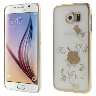 Samsung Galaxy S6 elegants Kingxbar Crystal Rose Swarovski dzidrs (caurspīdīgs) zelta plastmasas apvalks ar kristāliem / Vacins.