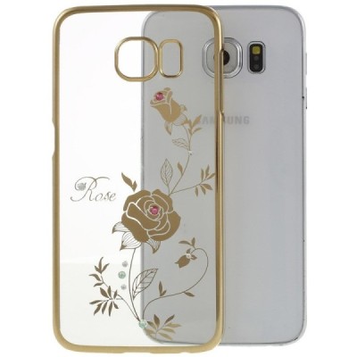 Samsung Galaxy S6 elegants Kingxbar Crystal Rose Swarovski dzidrs (caurspīdīgs) zelta plastmasas apvalks ar kristāliem / Vacins.