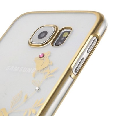 Samsung Galaxy S6 elegants Kingxbar Crystal Rose Swarovski dzidrs (caurspīdīgs) zelta plastmasas apvalks ar kristāliem / Vacins.