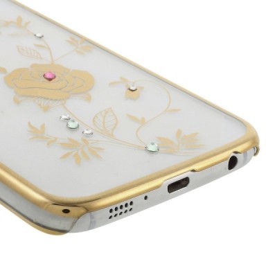 Samsung Galaxy S6 elegants Kingxbar Crystal Rose Swarovski dzidrs (caurspīdīgs) zelta plastmasas apvalks ar kristāliem / Vacins.
