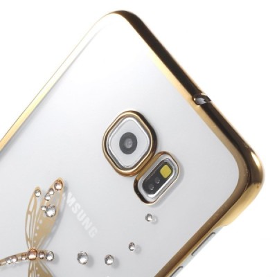 Samsung Galaxy S6 Edge+ elegants Kingxbar Crystal Dragonfly Swarovski dzidrs (caurspīdīgs) zelta plastmasas apvalks ar kristālie