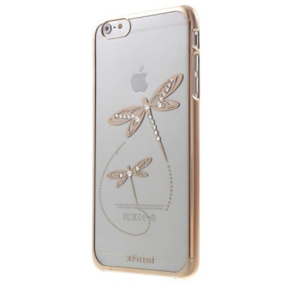 Apple iPhone 6 Plus (6s Plus) X-Fitted Crystal Icon Pro Dragonfly Swarovski plastikinis skaidrus permatomas auksinis dėklas su k