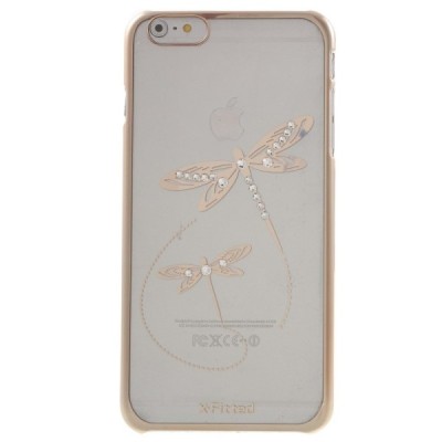 Apple iPhone 6 Plus (6s Plus) X-Fitted Crystal Icon Pro Dragonfly Swarovski plastikinis skaidrus permatomas auksinis dėklas su k