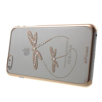 Apple iPhone 6 Plus (6s Plus) X-Fitted Crystal Icon Pro Dragonfly Swarovski plastikinis skaidrus permatomas auksinis dėklas su k