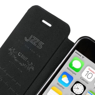 JZZS Apple iPhone 5C atvēramais melns ādas futrālis - maciņš / Vacins.lv