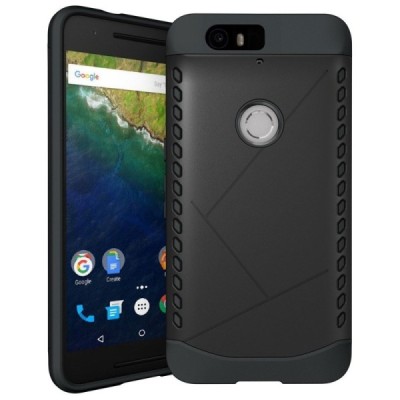 Sustiprintos apsaugos Samsung Huawei Nexus 6P juodas kieto silikono (TPU) ir plastiko dėklas / Priedai.lt