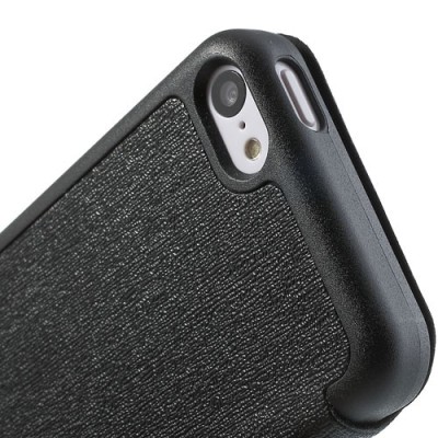 JZZS Apple iPhone 5C atvēramais melns ādas futrālis - maciņš / Vacins.lv