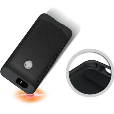 Sustiprintos apsaugos Samsung Huawei Nexus 6P juodas kieto silikono (TPU) ir plastiko dėklas / Priedai.lt