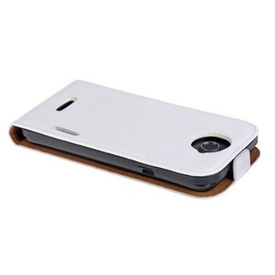HTC One X klasisks ādas vertikāli atvēramais balts maciņš / Vacins.lv