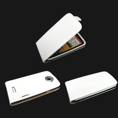 HTC One X klasisks ādas vertikāli atvēramais balts maciņš / Vacins.lv