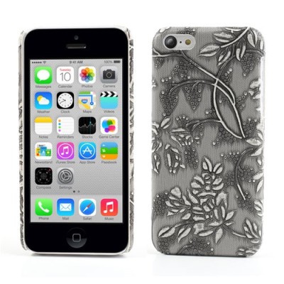 Pelēks „Ziedi“ plastmasas Apple iPhone 5C apvalks / Vacins.lv