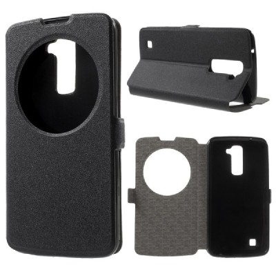 LG K10 (K420N) melns atvēramais ādas maciņš / Vacins.lv
