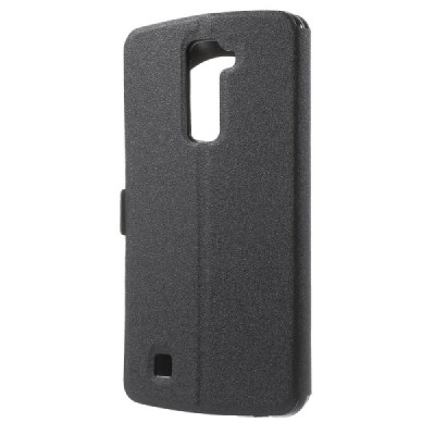 LG K10 (K420N) melns atvēramais ādas maciņš / Vacins.lv