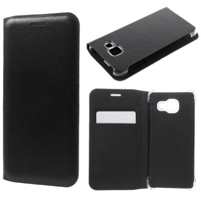 Samsung Galaxy A3 (2016) A310 juodas odinis atverčiamas Smart Wallet dėklas - piniginė / Priedai.lt