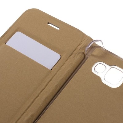 Samsung Galaxy A3 (2016) A310 aukso spalvos odinis atverčiamas Smart Wallet dėklas - piniginė / Priedai.lt