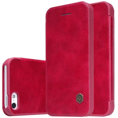 Prabangus „Nillkin“ Qin serijos raudonas odinis atverčiamas Apple iPhone 5 (5s, SE) dėklas / Priedai.lt