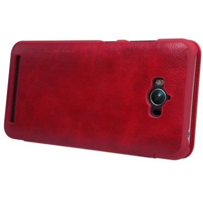 Prabangus „Nillkin“ Qin serijos raudonas odinis atverčiamas Asus Zenfone Max (ZC550KL) dėklas - knygutė / Priedai.lt