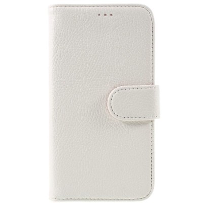 Samsung Galaxy J3 2016 (J320) atverčiamas baltas odinis Litchi dėklas - piniginė / Priedai.lt