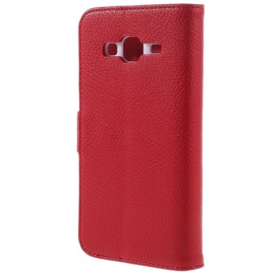 Samsung Galaxy J3 2016 (J320) atvēramais sarkans ādas Litchi maciņš / Vacins.lv
