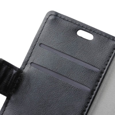 LG K8 (K350N) atvēramais ādas melns maciņš (maks) / Vacins.lv