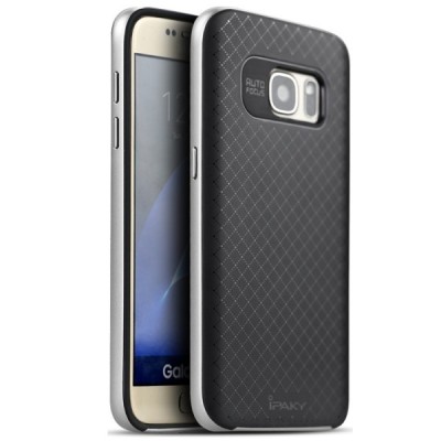 Samsung Galaxy S7 (G930) „IPAKY“ cieta silikona (TPU) melns apvalks (apmales - sudrabā krāsā) / Vacins.lv