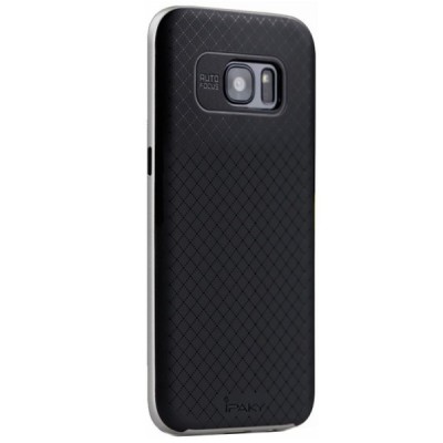 Samsung Galaxy S7 (G930) „IPAKY“ cieta silikona (TPU) melns apvalks (apmales - sudrabā krāsā) / Vacins.lv