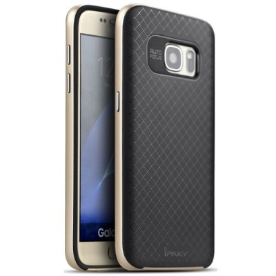Samsung Galaxy S7 (G930) „IPAKY“ cieta silikona (TPU) melns apvalks (apmales - zeltā krāsā) / Vacins.lv