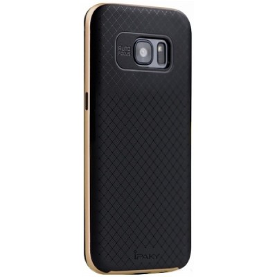 Samsung Galaxy S7 (G930) „IPAKY“ cieta silikona (TPU) melns apvalks (apmales - zeltā krāsā) / Vacins.lv