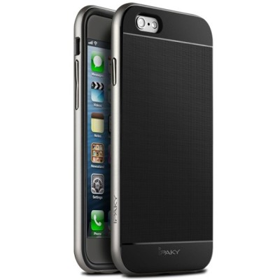 Apple iPhone 6 / 6s „IPAKY“ cieta silikona (TPU) melns apvalks (apmales - sudrabā krāsā) / Vacins.lv