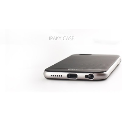 Apple iPhone 6 / 6s „IPAKY“ cieta silikona (TPU) melns apvalks (apmales - sudrabā krāsā) / Vacins.lv