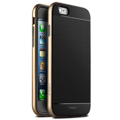 Apple iPhone 6 / 6s „IPAKY“ cieta silikona (TPU) melns apvalks (apmales - zeltā krāsā) / Vacins.lv