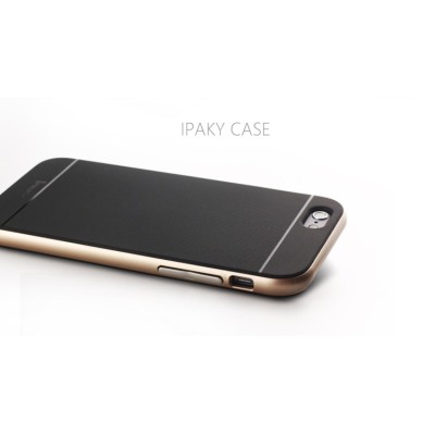 Apple iPhone 6 / 6s „IPAKY“ cieta silikona (TPU) melns apvalks (apmales - zeltā krāsā) / Vacins.lv