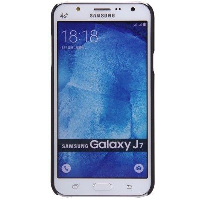 Samsung Galaxy J7 (J700) Nillkin Frosted Shield melns plastmasas apvalks + ekrāna aizsargplēve / Vacins.lv