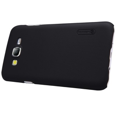Samsung Galaxy J7 (J700) Nillkin Frosted Shield melns plastmasas apvalks + ekrāna aizsargplēve / Vacins.lv