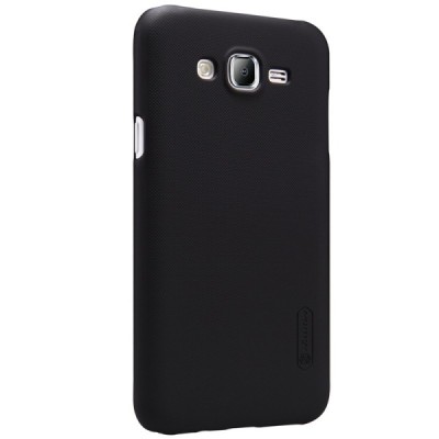 Samsung Galaxy J7 (J700) Nillkin Frosted Shield melns plastmasas apvalks + ekrāna aizsargplēve / Vacins.lv
